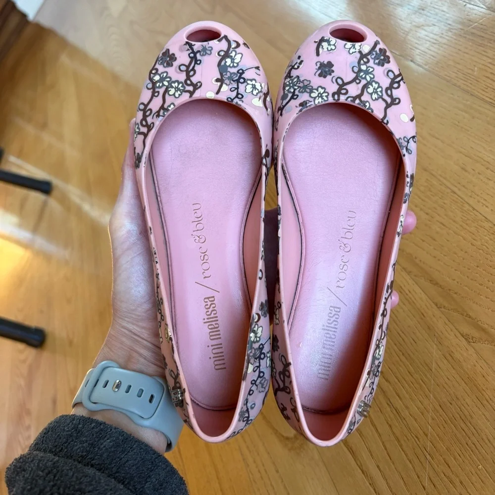 Mini melissa Ultragirl Rose & Bleu Pumps Heels Floral Pink Coral Big Girl Size 1